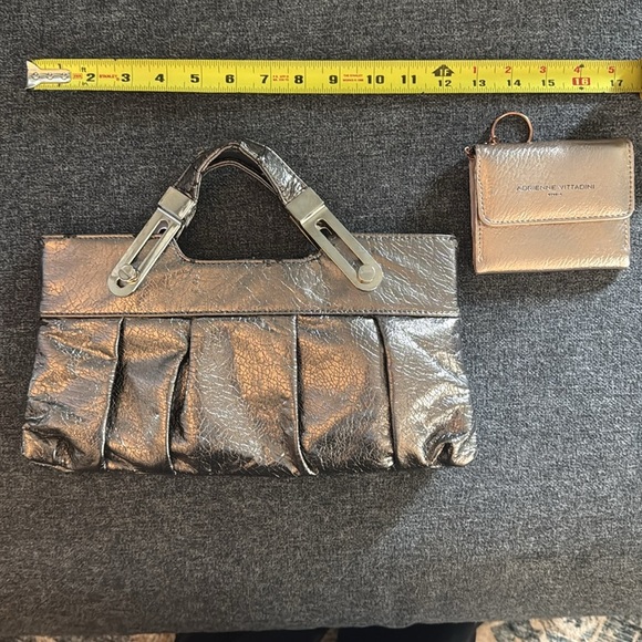 Two items! Metallic Silver Clutch and Adrienne Vittadini Rose Gold Card Holder - Picture 10 of 12